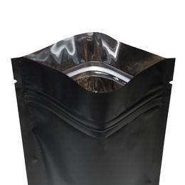 100pcs 14x20cm(5.5x7.75in) Heat Zip Lock Package Bags Aluminum Foil Mylar Tear Notch Matte Black Stand Up Bag