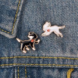 Animal Enamel Brooch White Black Cats Denim Clothing Backpack Lapel Pin Button Badge Cartoon Jewellery Gift For Women Men