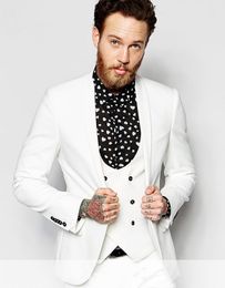 Slim Fit One Button Ivory Wedding Groom Tuxedos Shawl Lapel Groomsmen Men Suits Prom Blazer (Jacket+Pants+Vest+Tie) NO:1956