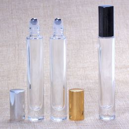 Long Style Glass Roller Bottles 10ml Thick Bottom Glass Roll On Glass Container with SS Ball and Black Silver Gold Cap 1000Pcs Lot Free DHL
