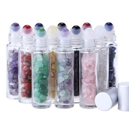 Essential Oil Diffuser 10ml Clear Glass Roll on Perfume Bottles with Crushed Natural Crystal Quartz Stone,Crystal Roller Ball Silver SN4113