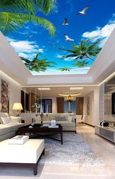 Living Room Bedroom Ceiling Wall Papers Home Decor Blue sky white clouds seabird ceiling mural