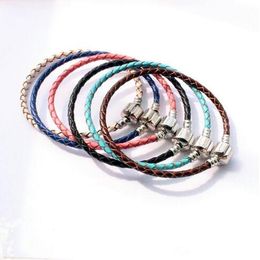 DIY Braided Leather Buckle Chain Handmade Silver Plated Box Chain Bare Chain for DIY Bracelet Jewelry Accessories GB1342