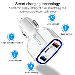 3Ports Type c PD Fast Quick Charging 7A 35W Car Charger USb-C Power adapter For samsung s8 s10 s20 note 20 htc android phone