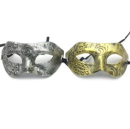 Adult Men Retro Roman Gladiator Masquerade Masks Vintage Mask Carnival Mask Mens Halloween Costume Party Mask (Silver And Gold) SN1196