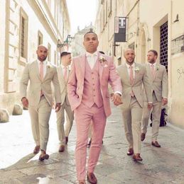 Pink tuxedos groom wedding mens suits tuxedo costumes de smoking pour hommes men(Jacket+Pants+Tie+Vest) 006