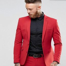 Red Groom Tuxedos Notch Lapel Centre Vent Groomsmen Wedding Tuxedos Popular Men Formal Blazer Prom Jacket Suit(Jacket+Pants+Bows Tie) 1611