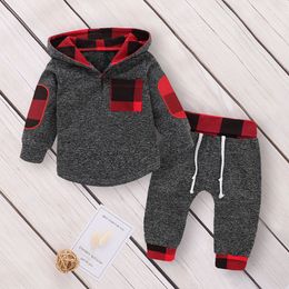 8 Styles Baby Floral lattice Hoodies Sweatshirt + Pants 2pcs/set children Boys Girls plaid Tracksuit Outfits fashion Kids Clothing M772