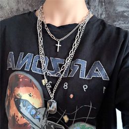 3pcs set Multilayers Punk Silver Chains Cross Necklace Couple Fashion Street Hip Hop Geometric Metal Pendant Necklaces for Women
