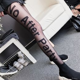 New Sexy Ladies Nylon Stockings Letter Print Tattoo Tights Seamless Pattern Tights Collant Mesh Pantyhose Hosiery Black Femme