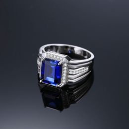 Fashion-Luxury 4.6ct Created Blue Sapphires Wedding and Engagement Ring For Men Genuine 925 Sterling Sliver 2016 New