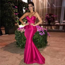 Fuchsia Long 2019 Mermaid hot Pink peplum Evening Dresses Sweetheart Formal Zipper Back Prom Gowns Maid Of Honor Dress Robe De Soiree