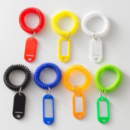 Wristband Bracelet Coil Key Ring Chain Plastic Keychain Holder Hotel Bathroom Storage Number Plate Spring Hand Ring Elastic QQ Ring