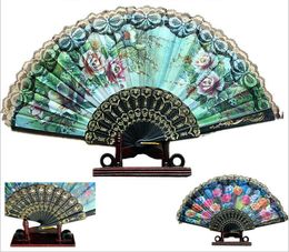 New Chinese Style Lace Hand Held Folding Fan Dance Party Wedding Decor Folding Hand Held plastic bone cloth fan