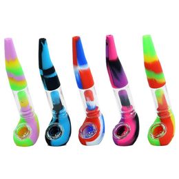 Smoking Glass Hand Pipes 5.9 Tobacco Spoon Pipes 52*150mm Small Bowl Pipe Unique Pot Pipes Smoking Pieces FDA silicone
