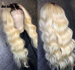 Long Brazilian loose Wave Lace Front Wig 1B /613 Ombre Blonde Colored Preplucked synthetic hair wig heat resistant for africa women