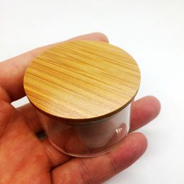 Cool Mini Pyrex Glass Dry Herb Tobacco Smoking Storage Box Case Jar Bottle Portable Holder With Wooden Seal Cover Grinder Accessories