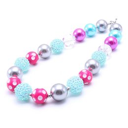 Beautiful Colour Design Kid Chunky Necklace Fashion Hot Pink+Silver Bubblegum Bead Chunky Necklace Children Jewellery For Toddler Girls