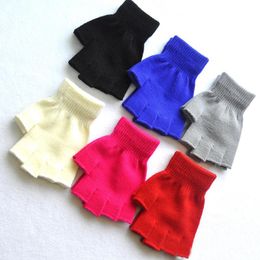 Unisex gloves Acrylic knit Autumn winter warm Half-finger gloves adult children boys Girls Mittens 6 Colours Solid Colour Gloves