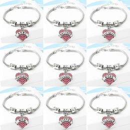 Wholesale- Diamond love Heart charm bracelet crystal family member Mom Daughter Grandma Believe Faith Hope best friend wristband for women