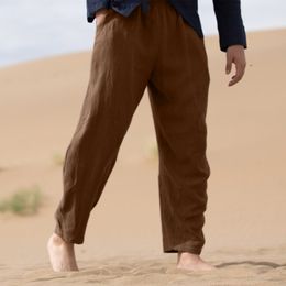 Men's Linen Pants Men Summer Casual Pants Wide Leg Trousers 2019 Drawstring Cotton Linen Long Trousers pantalones hombre