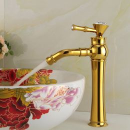 High Gold With drill Faucet Single Handle Tall Bathroom Sink Countertop Faucet Basin Mixer Tap