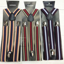 Striped Suspenders 2.5*100CM Elastic Y-back 10 Colours adult strap Adjustable kid braces for Clip-on Hallowmas Christmas gift free ship