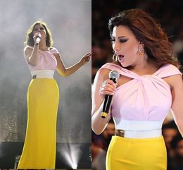 Celebrity Dresses Saudi Arabic Evening Gowns Elegant White&Yellow Dubai Straight Formal Prom Dress