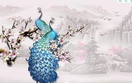 3D Wallpaper Mural Decor Photo Backdrop Embossed blue peacock magnolia flower background wall TV Background 3D Mural Wall Paper