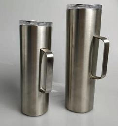 New 20oz Stainless Steel Skinny Tumbler with handle Vacuum Insulated Straight Cup with Lids Beer Coffee Mug In Stock
