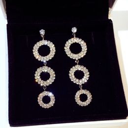 Super glittering ! ins trendy fashion designer luxury diamond zircon multi circles stud dangle chandelier earrings for woman girls