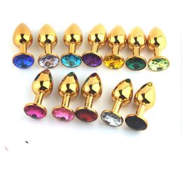 Gold Metal Mini Anal Toys Butt Plug Booty Beads Sex Toy Stainless Steel Crystal Jewellery Sex Toys 72*28mm small size Best quality