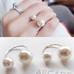 European and American luxury Adjustable Pearl ring With Side Stones 925 Silver Elegant Double Pearl ring for women girls