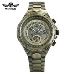 Good news Winner men automatic watch New vintage bronze mechanical watch 10M waterproof stainless steel business watch321U