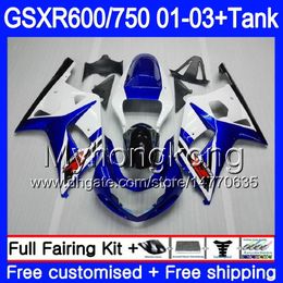 +Tank For SUZUKI GSX-R750 GSXR 750 600 K1 GSXR600 01 02 03 294HM.10 GSX R600 R750 GSXR-600 glossy blue white GSXR750 2001 2002 2003 Fairings
