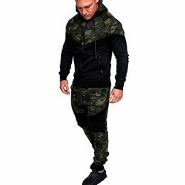 Fashion Men Fashion Long Sleeve Splice Camouflage Print Hoodies Sport Sweatshirt Coat Male Casual Zip Up Hooded Sweatshirt Jac
