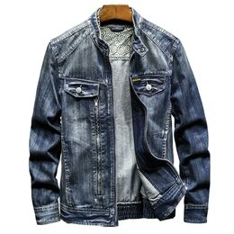 BONJEAN Vintage Biker Motorcycle Denim Jacket For Men Brand Casual Spring Autumn Coat Stand Collar Slim Fit T200502