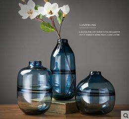 Modern minimalist glass vase home living room Nordic restaurant flower arrangement blue transparent flower soft decoration ornaments