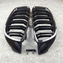 2 Piece Bumper Grilles For B-MW 4 series F32 F33 F36 F80 F82 F83 ABS Material Carbon Look Car kidney Mesh Grille