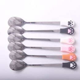 Cute Cat Claw Coffee Spoons Stainless Steel Dessert Spoon Candy Tea Spoon Tableware Kitchen Supplies 15cm ZC1005