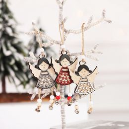 Nordic Wooden Angel Doll Hanging Ornaments Christmas Decoration Wind Chime Pendant Xmas Tree Decor Navidad Craft Gift DHL WX9-1697