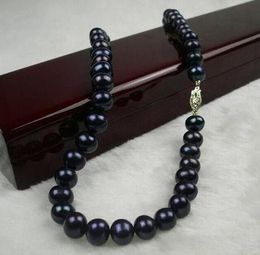 Hot sell 18inch 9-10mm black tahitian pearl necklace 14K gold clasp