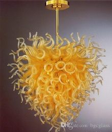 100% Hand Blown Murano Art Glass Chandeliers Yellow Coloured Customised Murano Glass Pendant Lamps Chihuly Style Hanging LED Chandelier