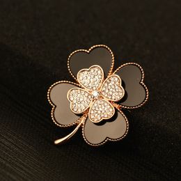 Wholesale-high quality black classical four leaf clover brooches scarf pins rose gold brooch for women