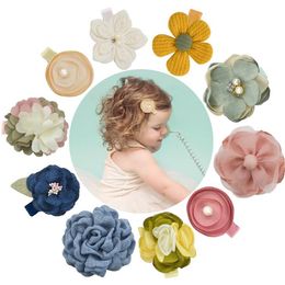 Best Sale 3D Flower Cotton Fabric Childrens Barrettes Korean Style Baby Girls Fresh Sweet Princess Hair Clips Kids Fashion Hairpins