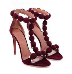 Hot Sale-Summer Fashion High Women Shoes Woman Studded Embellished Ball Ankle Strap Sandals Pumps Sandalias