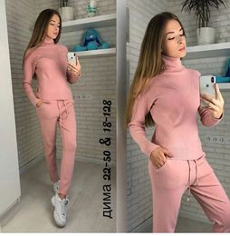 High-necked sweater suit sports suit explosion models of foreign trade knitting sweater knit pants suit