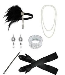 Fashion luxury designer vintage crystal diamond feather pearl tassel headbands hair jewelry gloves pearl necklace bracelets earrings set