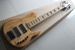 Factory Custom 6-string ASH Neck-Thru-Body Electric Bass Guitar with Maple Fingerboard,Black Block Fret Inlay,Black Hardware,can Customized