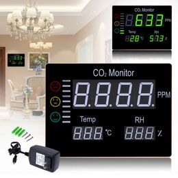 Freeshipping Digital Wall Mounted 0-9999PPM Carbon Dioxide CO2 Metre Gas Analyzer Detector Temperature& Humidity Tester Air Quality Monitor